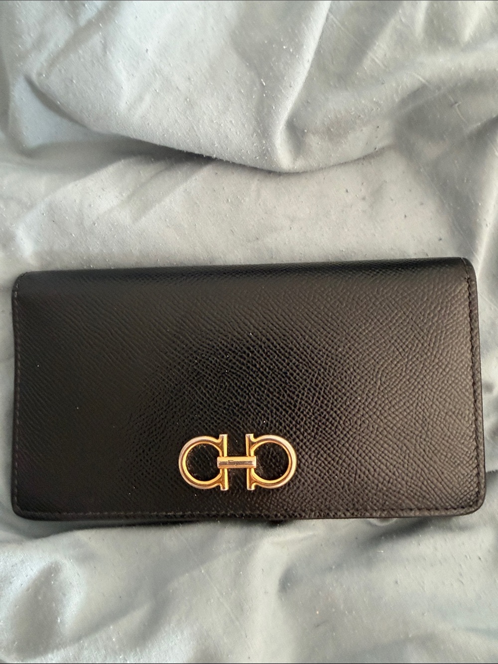 Salvatore Ferragamo Black Leather Wallet with Gold Gancini Detail